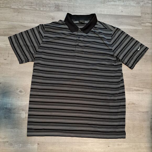 Nike Dri Fit XL Black White Striped Men's Golf Polo Shirt Athletic - Picture 1 of 10